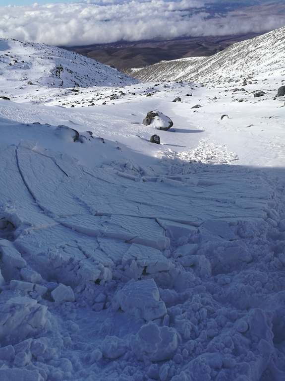 A small slab avalanche in the Tongariro region on June 5 this year. Photo by Tyler Waters as a public observation on avalanche.net.nz.