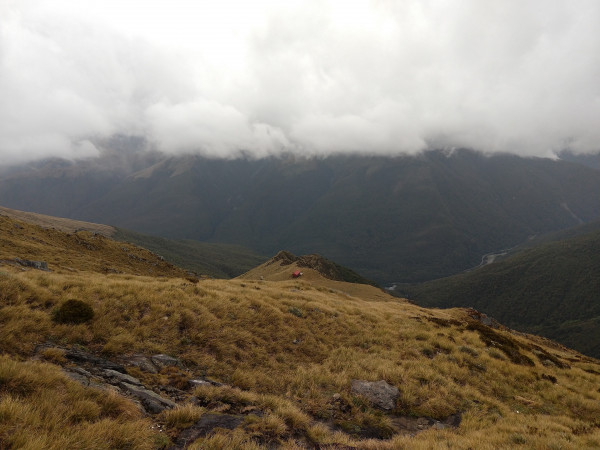 Brewster Hut from the slopes of Mt Armstrong