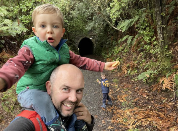 Nathan with the kids at the Tunnel Gully Recreation Area, Wellington.