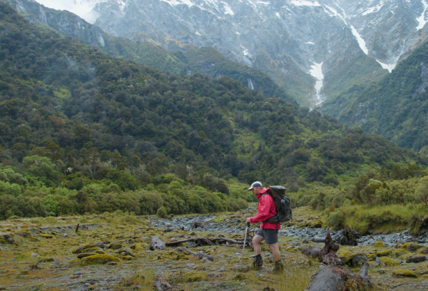 Nathan Watson tramping the Copland Track