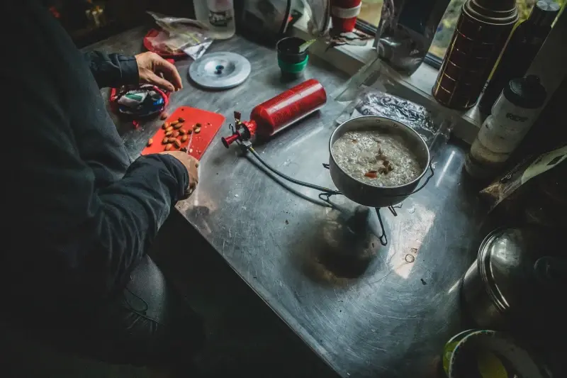 Cooking in hut